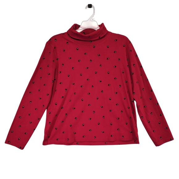St John's Bay Women's XL Scottish Terrier Red Cotton Turtleneck Top Scottie Dog - Picture 1 of 6